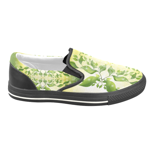 MAGIC LEAVES Kaleidoscope green yellow Women's Unusual Slip-on Canvas Shoes (Model 019)