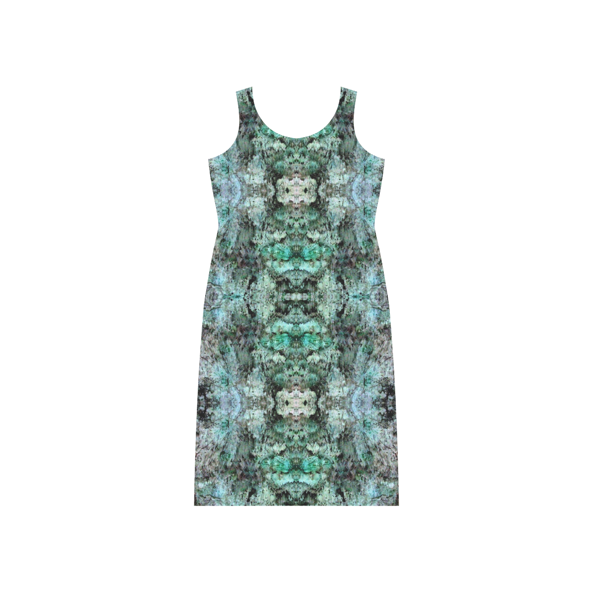 Green Black Gothic Pattern Phaedra Sleeveless Open Fork Long Dress (Model D08)