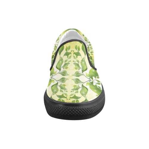 MAGIC LEAVES Kaleidoscope green yellow Women's Unusual Slip-on Canvas Shoes (Model 019)