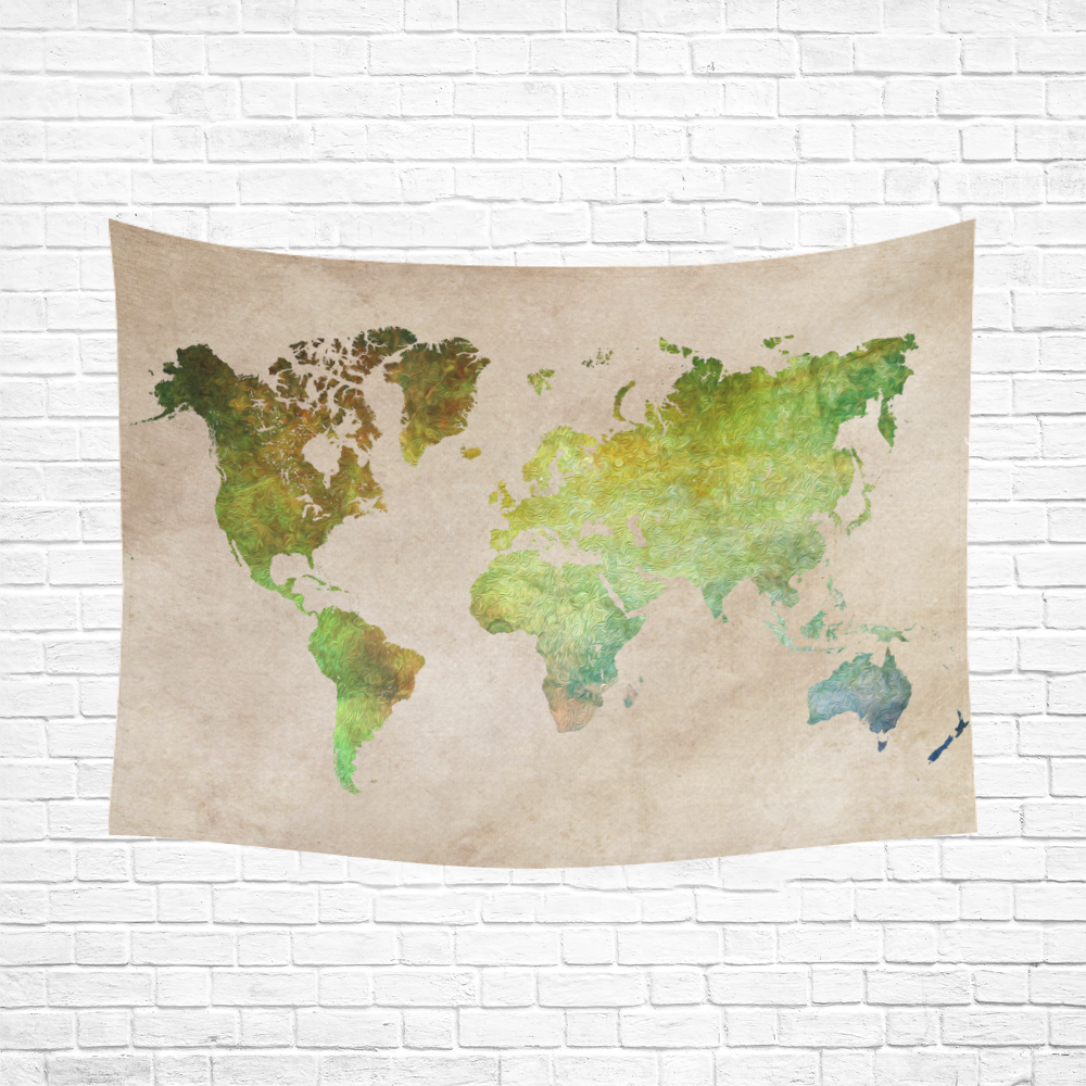 world map 32 Cotton Linen Wall Tapestry 80"x 60"