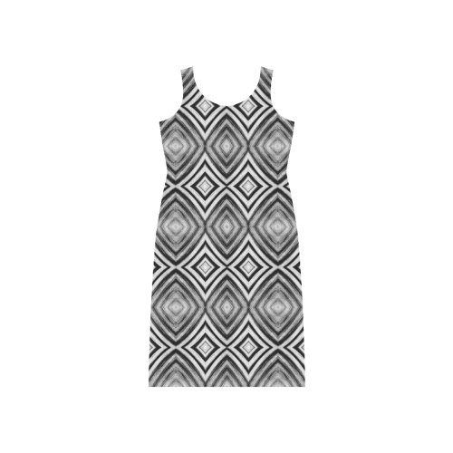 black and white diamond pattern Phaedra Sleeveless Open Fork Long Dress (Model D08)