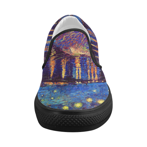Van Gogh Starry Night Over Rhone Women's Slip-on Canvas Shoes (Model 019)