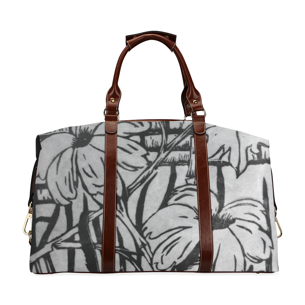 black and white palm flowers Classic Travel Bag (Model 1643)