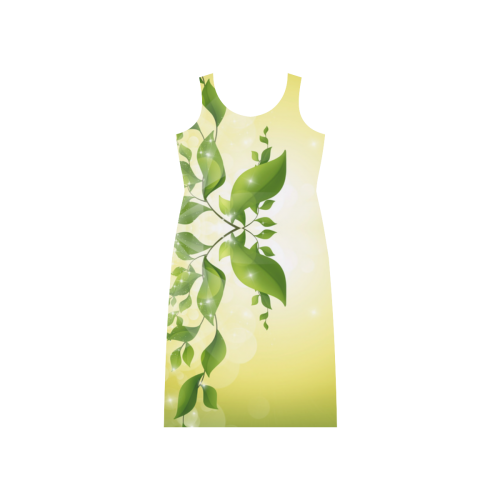 MAGIC LEAVES Kaleidoscope green yellow Phaedra Sleeveless Open Fork Long Dress (Model D08)