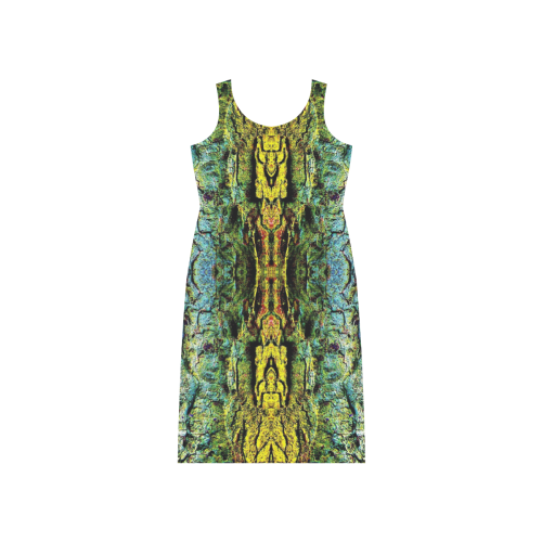 Abstract, Yellow Green, Purple, Phaedra Sleeveless Open Fork Long Dress (Model D08)