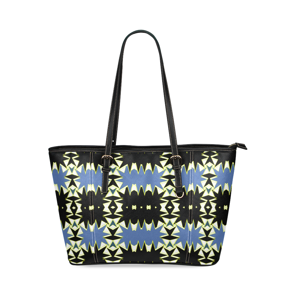 Black and blue Leather Tote Bag/Large (Model 1640)