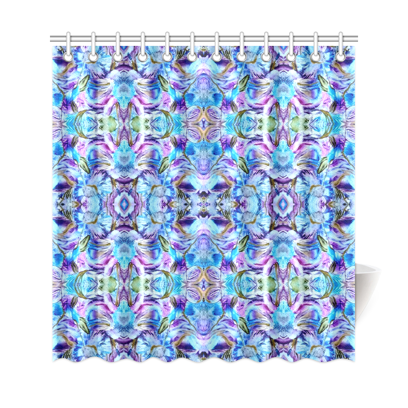 Elegant Turquoise Blue Flower Pattern Shower Curtain 69"x72"
