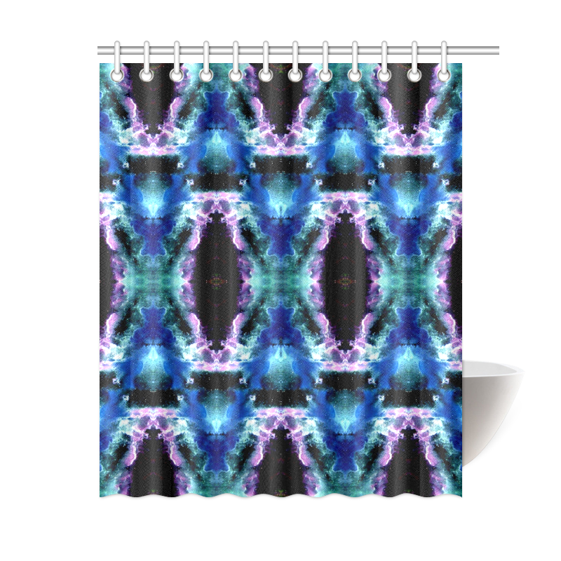 Blue, Light Blue, Metallic Diamond Pattern Shower Curtain 60"x72"