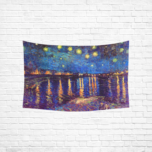 Van Gogh Starry Night Over Rhone Cotton Linen Wall Tapestry 60"x 40"