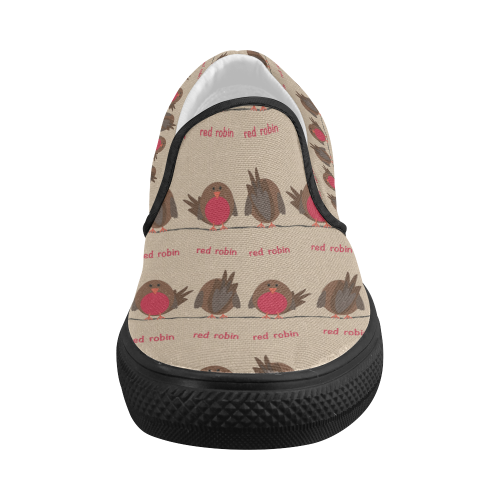 Red Robin Pattern Women's Slip-on Canvas Shoes (Model 019)