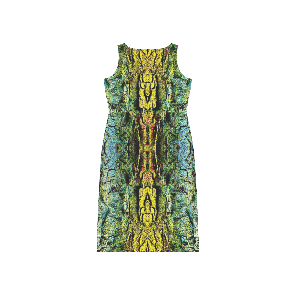 Abstract, Yellow Green, Purple, Phaedra Sleeveless Open Fork Long Dress (Model D08)
