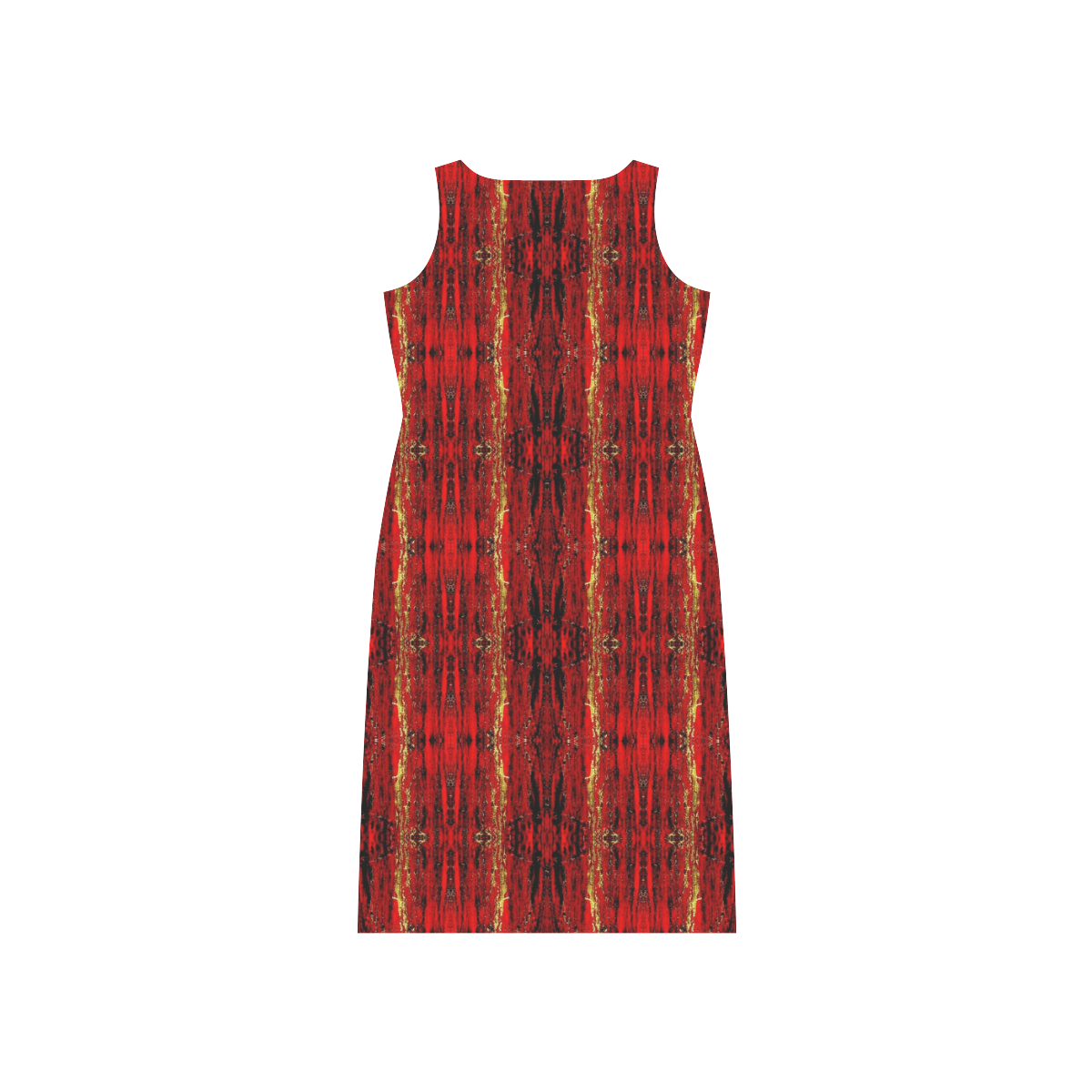 Red Gold, Old Oriental Pattern Phaedra Sleeveless Open Fork Long Dress (Model D08)