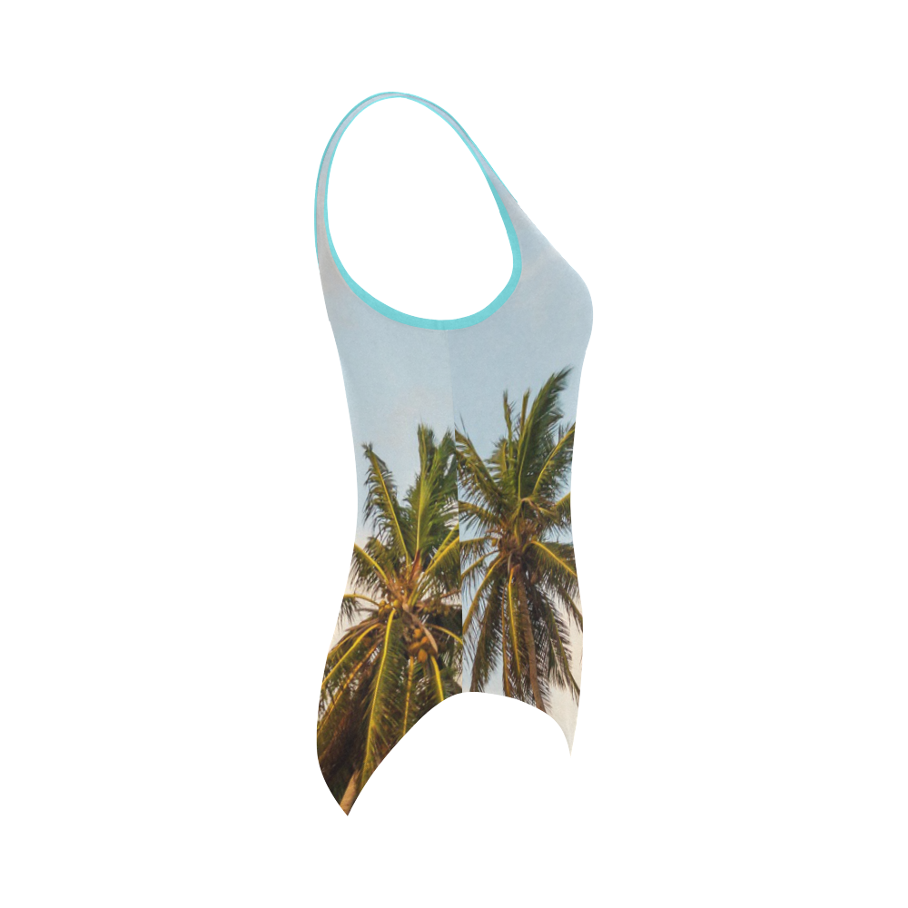 Chilling Tropical Palm Trees Blue Sky Scene Vest One Piece Swimsuit (Model S04)