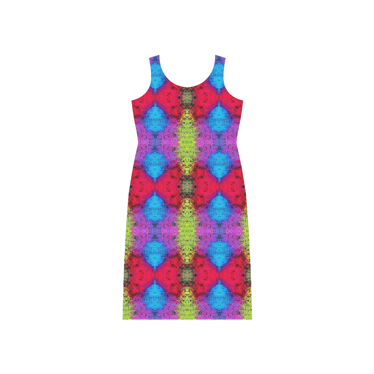 Colorful Painting Goa Pattern Phaedra Sleeveless Open Fork Long Dress (Model D08)