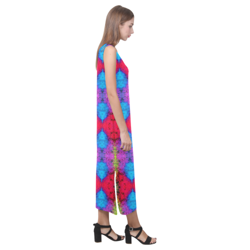 Colorful Painting Goa Pattern Phaedra Sleeveless Open Fork Long Dress (Model D08)