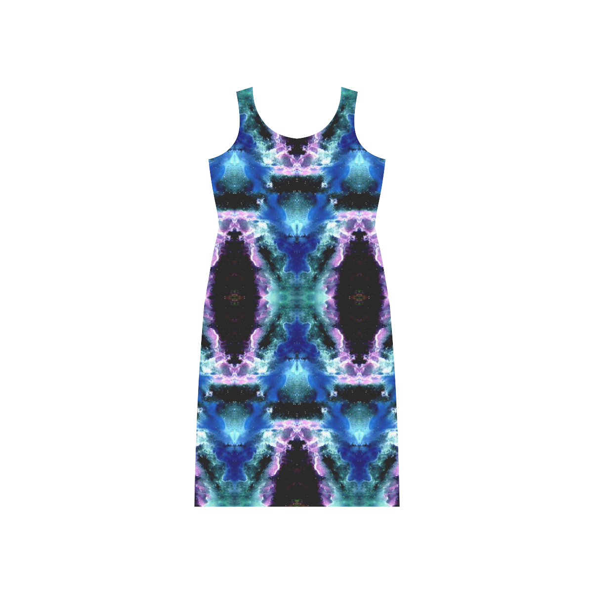 Blue, Light Blue, Metallic Diamond Pattern Phaedra Sleeveless Open Fork Long Dress (Model D08)