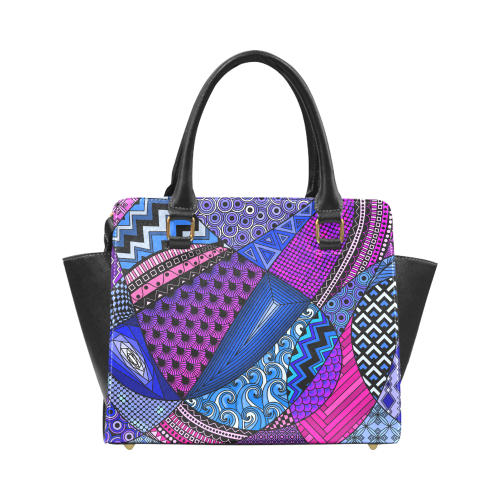 Pink Purple Blue Tangles by ArtformDesigns Rivet Shoulder Handbag (Model 1645)