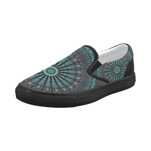 Turquoise Shimmering Dark Mandala Women's Slip-on Canvas Shoes (Model 019)