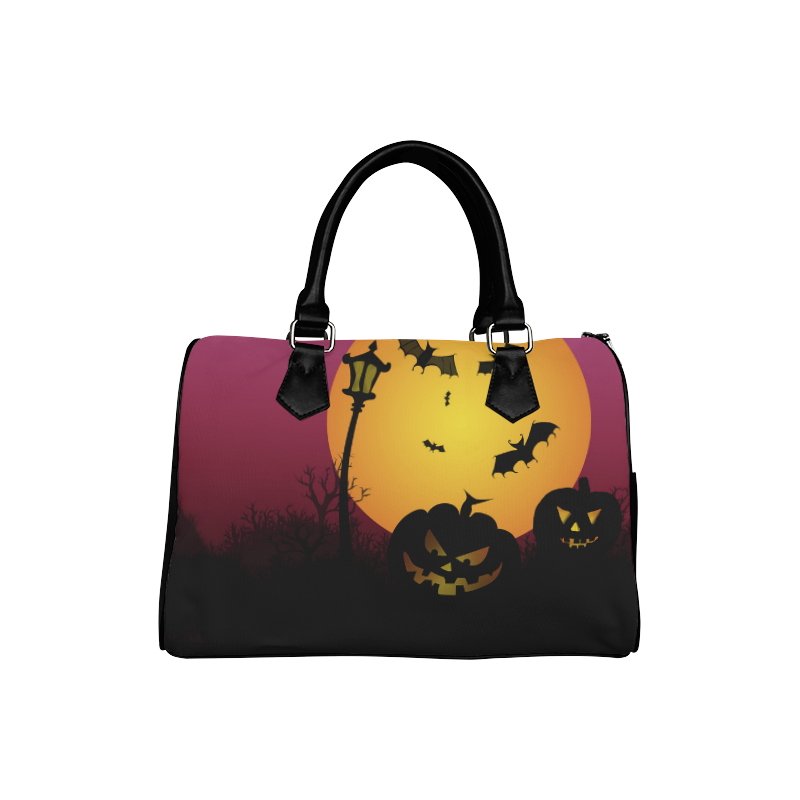 Spooky Halloween pumpkins and bats in pink Boston Handbag (Model 1621)