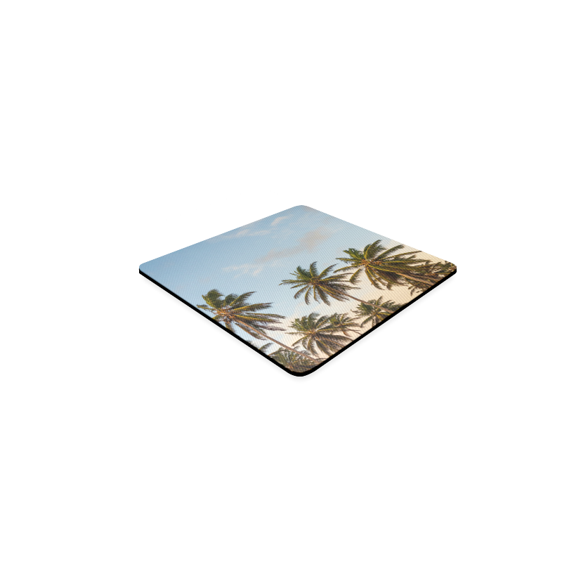 Chilling Tropical Palm Trees Blue Sky Scene Square Coaster