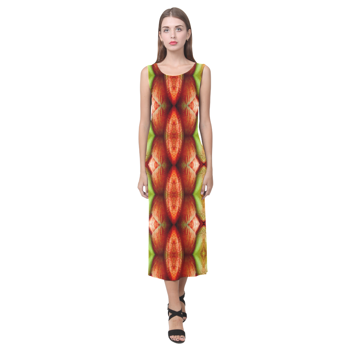 Melons Pattern Abstract Phaedra Sleeveless Open Fork Long Dress (Model D08)