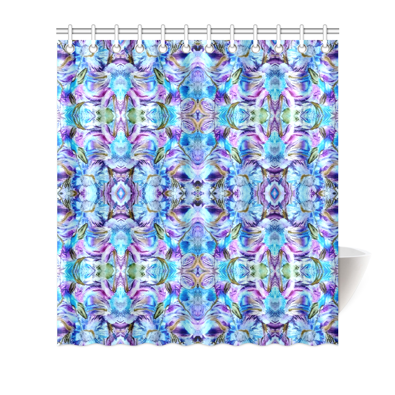 Elegant Turquoise Blue Flower Pattern Shower Curtain 66"x72"