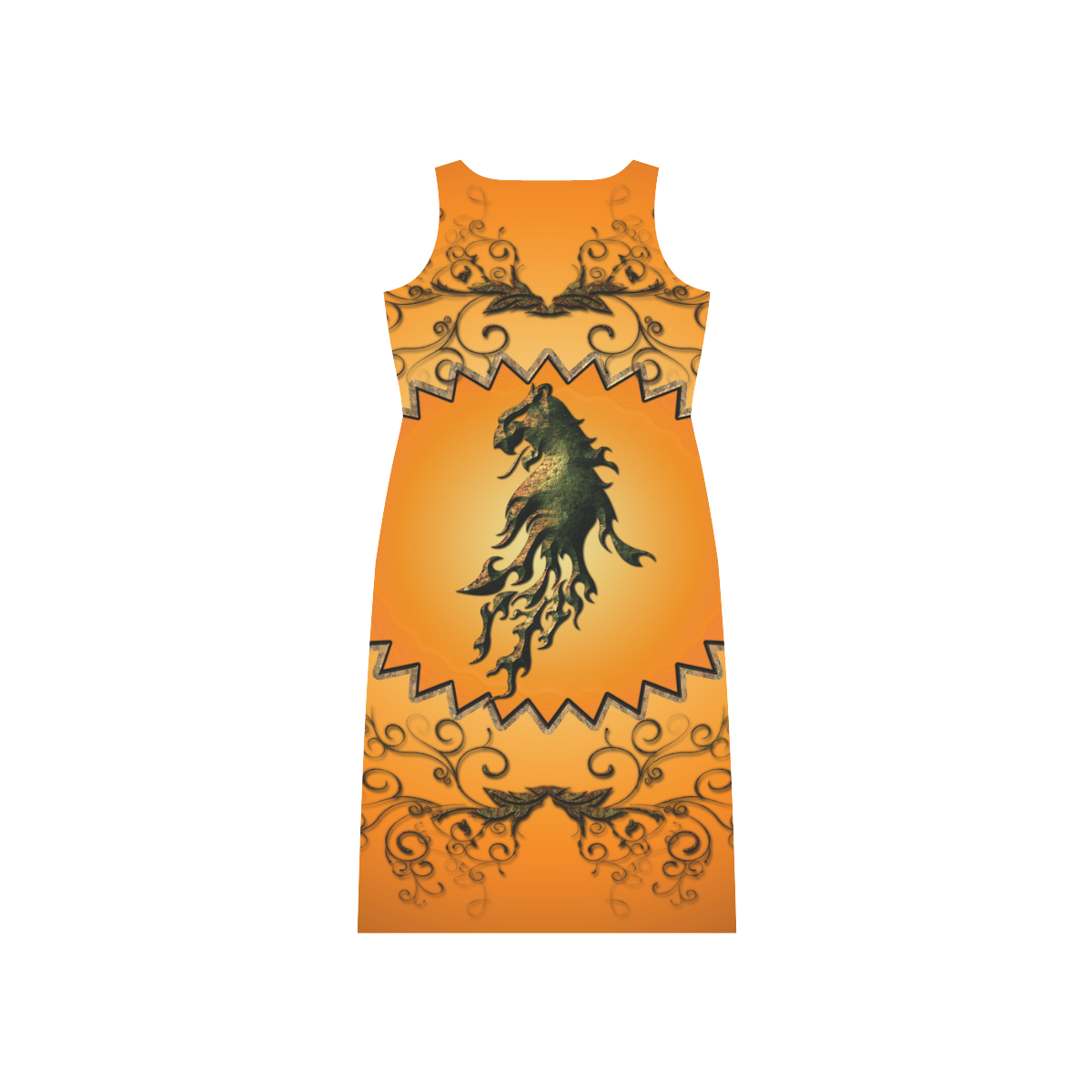 Lion with flame Phaedra Sleeveless Open Fork Long Dress (Model D08)