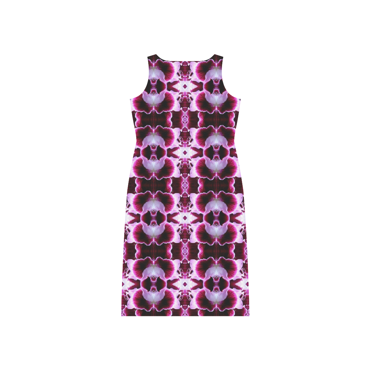 Purple White Flower Abstract Pattern Phaedra Sleeveless Open Fork Long Dress (Model D08)