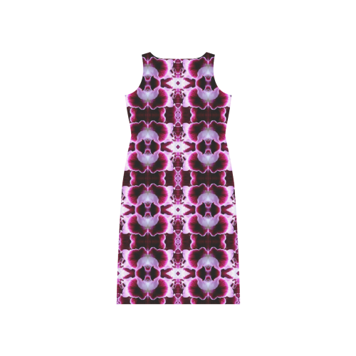 Purple White Flower Abstract Pattern Phaedra Sleeveless Open Fork Long Dress (Model D08)