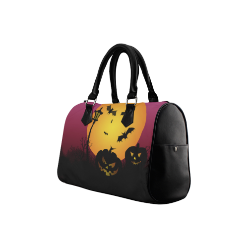 Spooky Halloween pumpkins and bats in pink Boston Handbag (Model 1621)