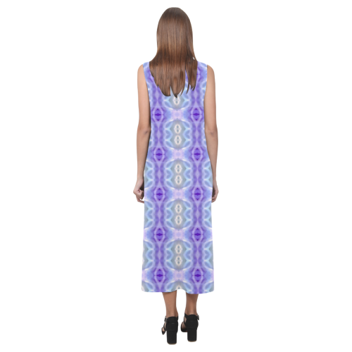 Light Blue Purple White Girly Pattern Phaedra Sleeveless Open Fork Long Dress (Model D08)