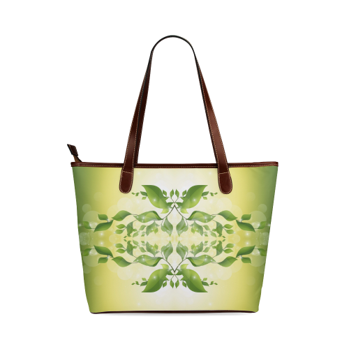 MAGIC LEAVES Kaleidoscope green yellow Shoulder Tote Bag (Model 1646)