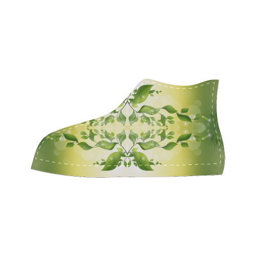 MAGIC LEAVES Kaleidoscope green yellow Women's Classic High Top Canvas Shoes (Model 017)