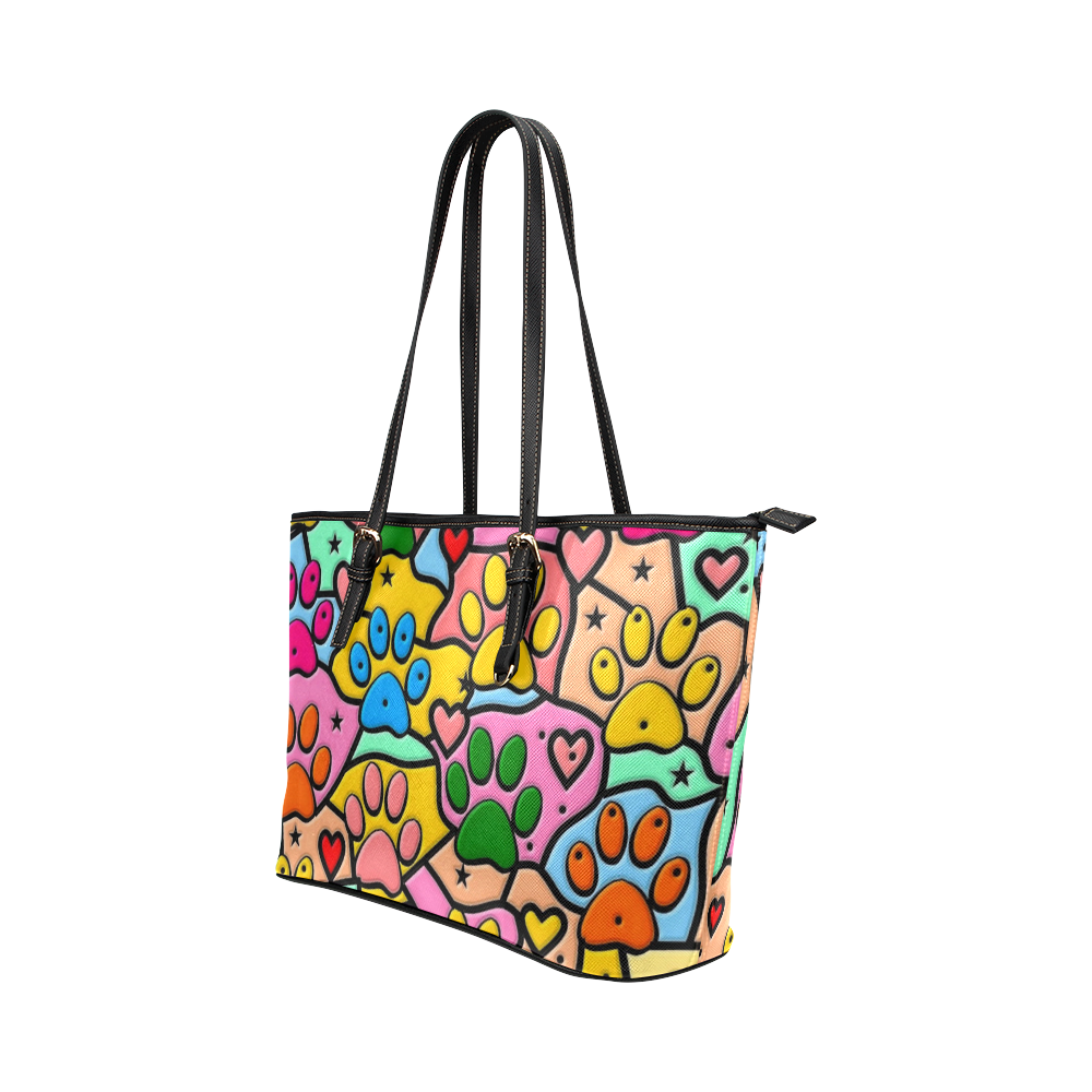 Popart Paws by Nico Bielow Leather Tote Bag/Small (Model 1651)