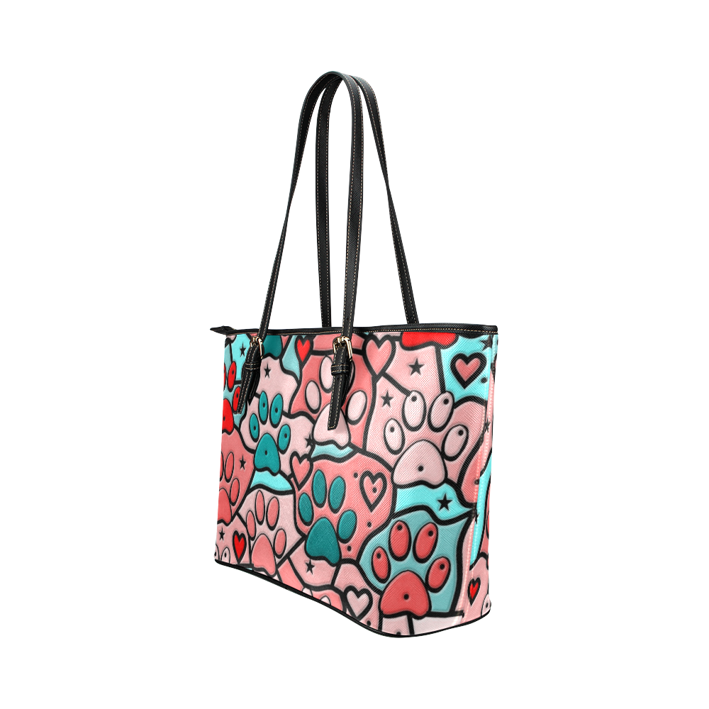 Popart Paws by Nico Bielow Leather Tote Bag/Small (Model 1651)