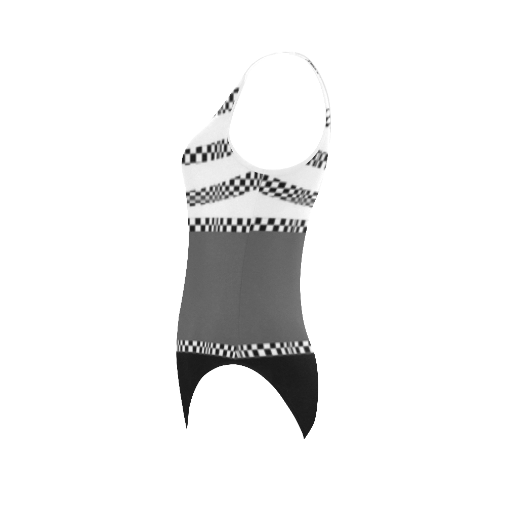 Compostion in Black, Grey & White by Aleta Vest One Piece Swimsuit (Model S04)