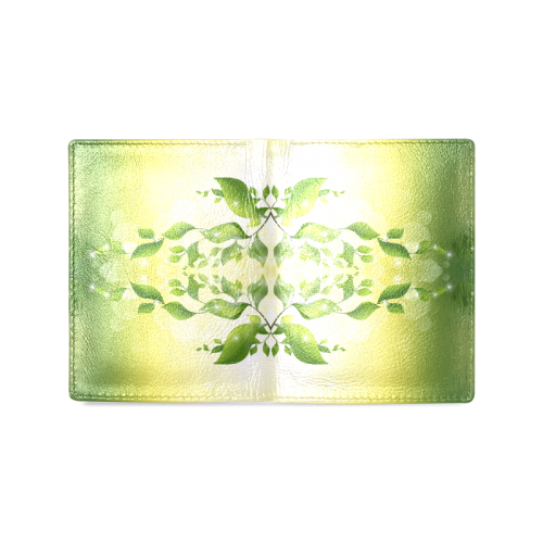 MAGIC LEAVES Kaleidoscope green yellow Men's Leather Wallet (Model 1612)