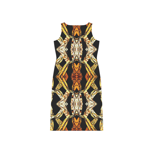 Elegant Oriental Pattern Black Gold Phaedra Sleeveless Open Fork Long Dress (Model D08)