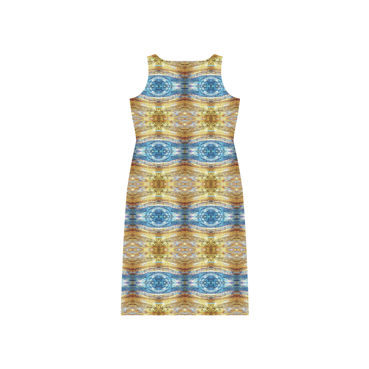 Gold and Blue Elegant Pattern Phaedra Sleeveless Open Fork Long Dress (Model D08)