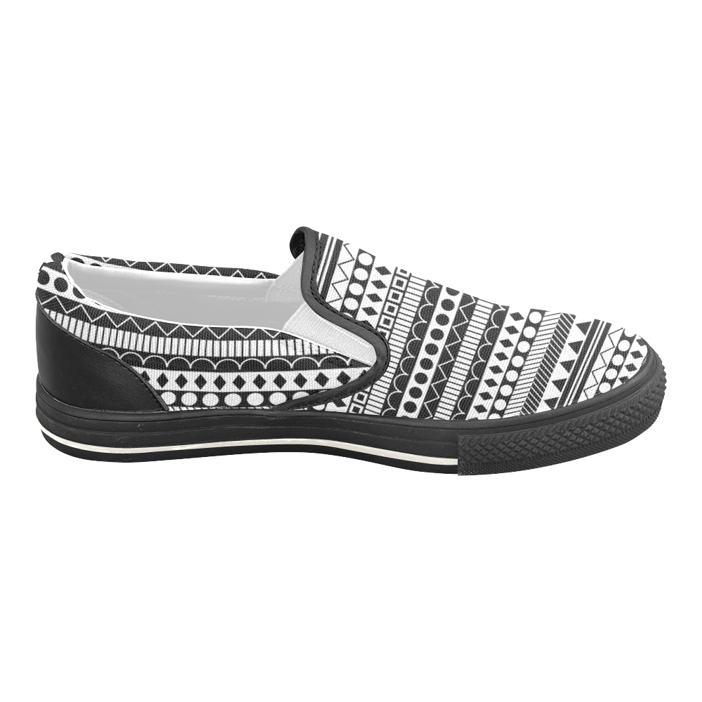 Black and White Funky Stripes by ArtformDesigns Men's Slip-on Canvas Shoes (Model 019)