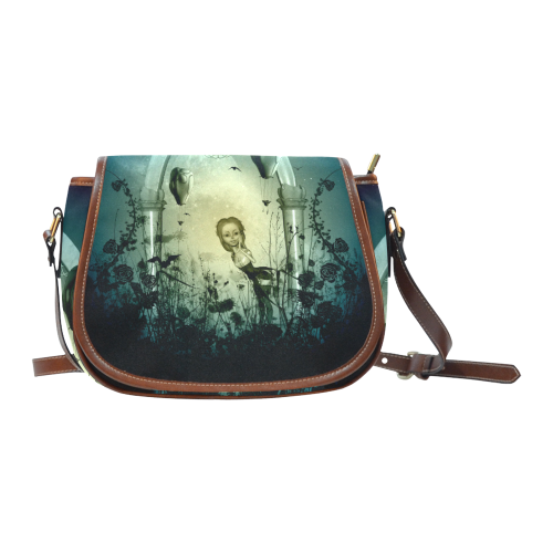 In the night, cute fairy and zeppelin Saddle Bag/Small (Model 1649) Full Customization
