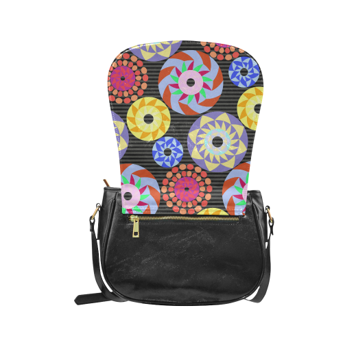 Colorful Retro Circular Pattern Classic Saddle Bag/Large (Model 1648)