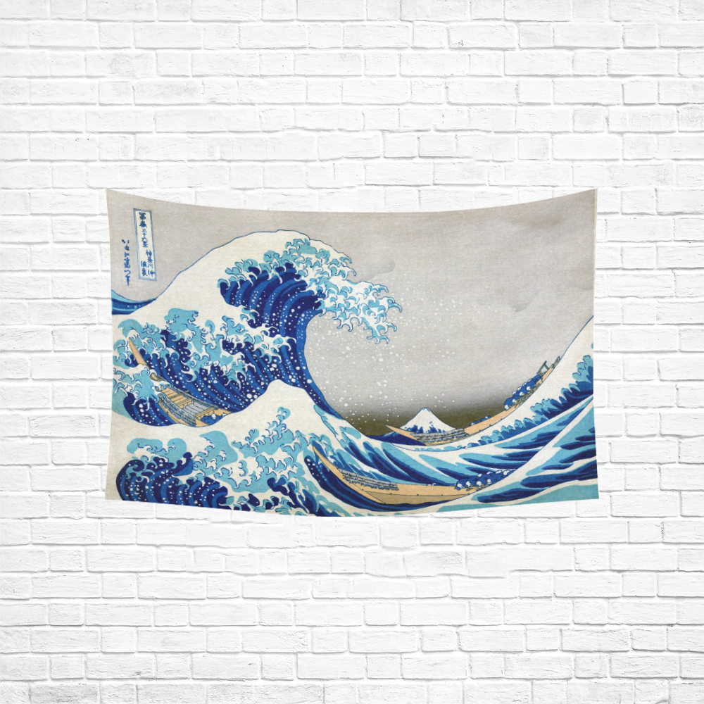 Great Wave Off Kanagawa Hokusai Cotton Linen Wall Tapestry 60"x 40"