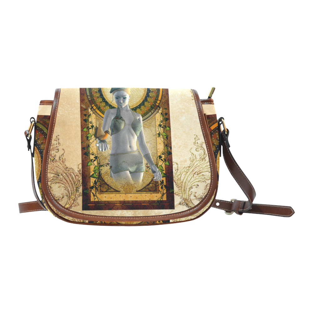 Wonderful fairy with bird on a frame Saddle Bag/Small (Model 1649) Full Customization