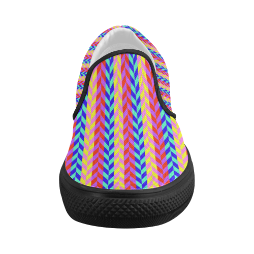 Colorful Chevron Retro Pattern Women's Slip-on Canvas Shoes (Model 019)