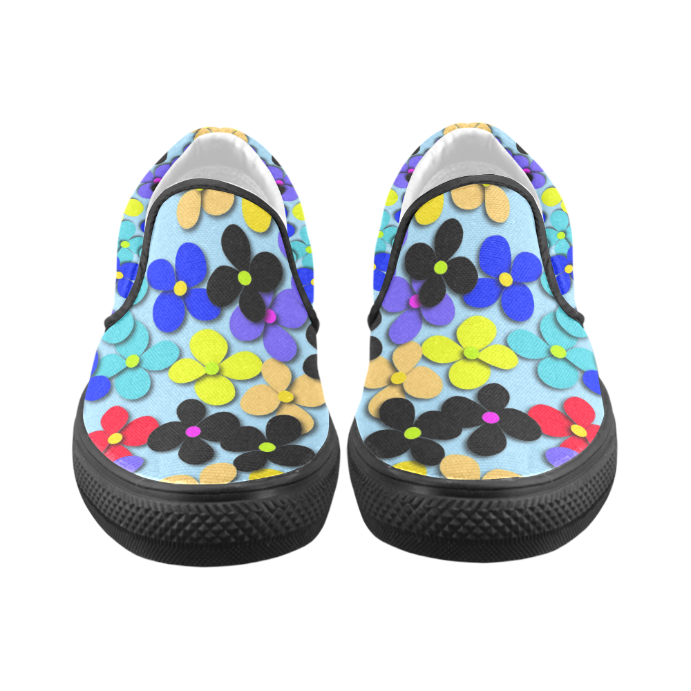 Hippie Trippy Love Peace Flowers Women's Unusual Slip-on Canvas Shoes (Model 019)