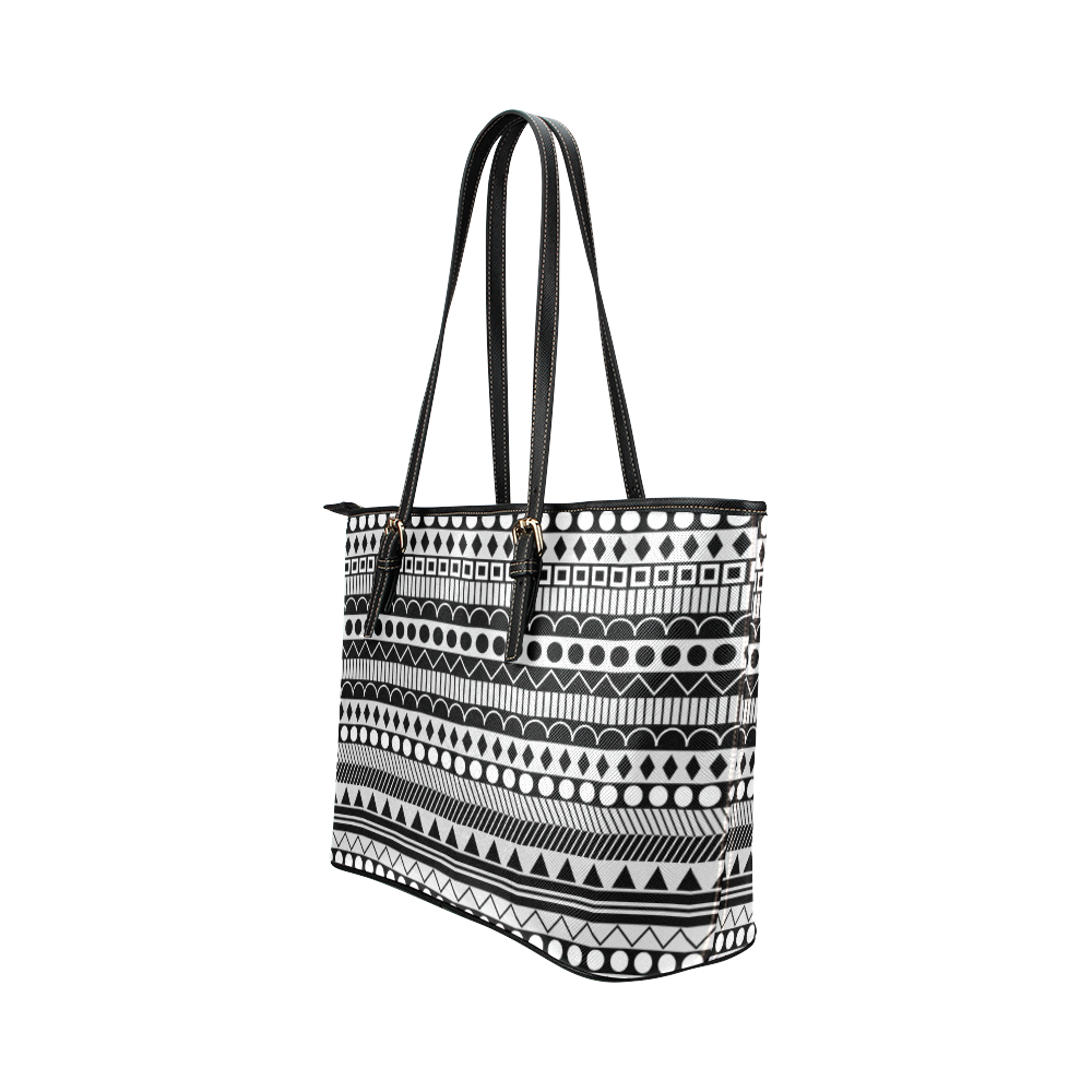 Black and White Funky Stripes by ArtformDesigns Leather Tote Bag/Small (Model 1651)