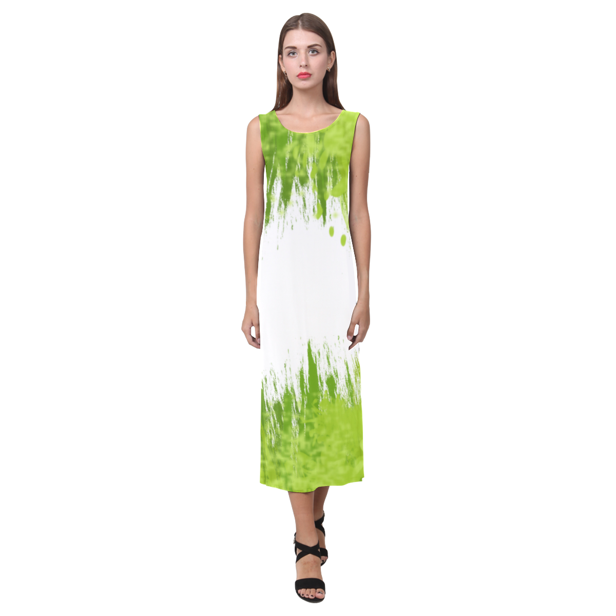 Green Splash Painting Phaedra Sleeveless Open Fork Long Dress (Model D08)