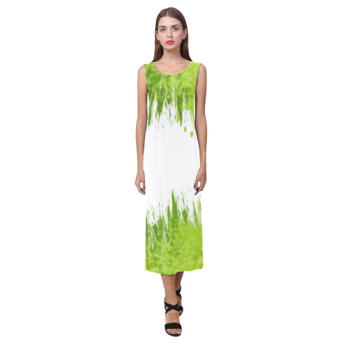 Green Splash Painting Phaedra Sleeveless Open Fork Long Dress (Model D08)