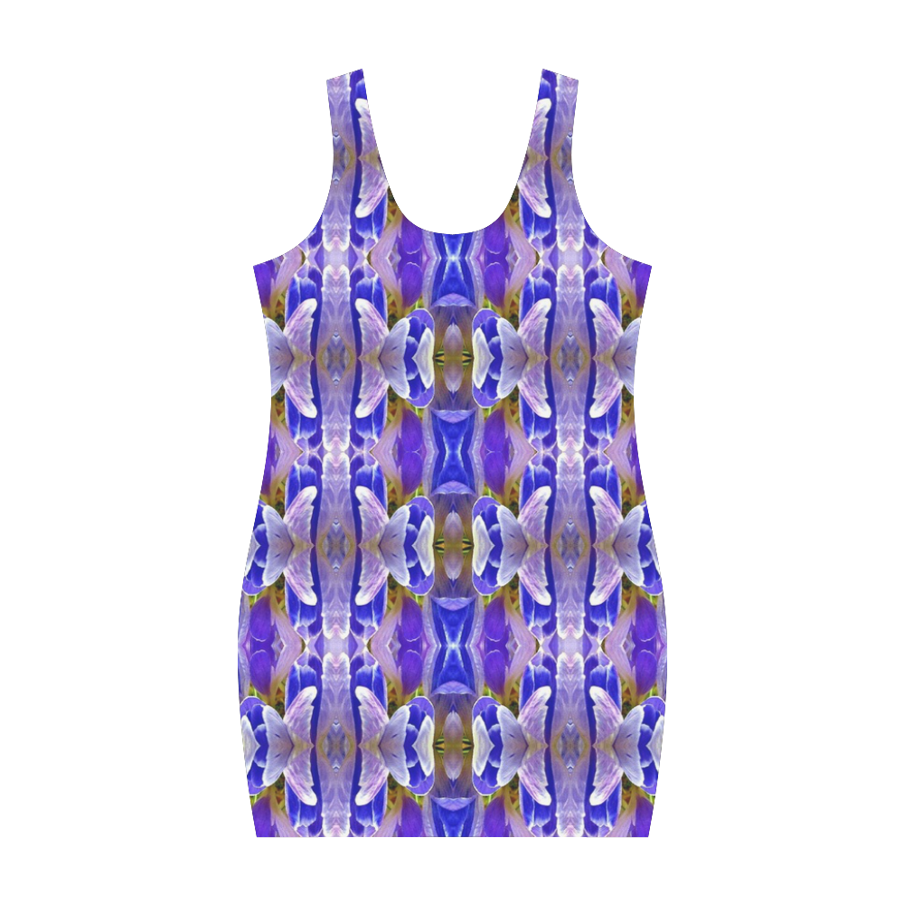 Blue White Abstract Flower Pattern Medea Vest Dress (Model D06)